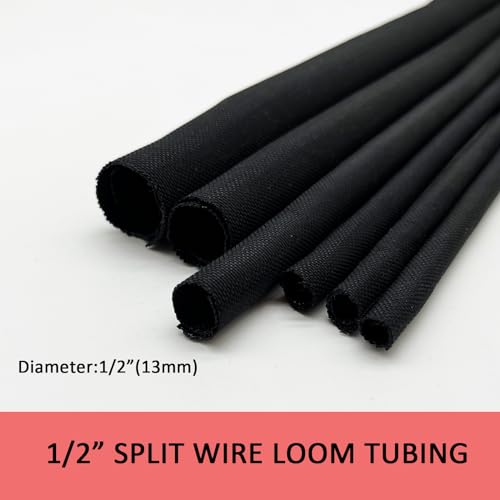 Braided Split Wire Loom Black Wire Cover Protective Harness Tubing Cable Management Self Wrap Cord Sleeve Mesh Woven 1/2"-24ft - size: 1/2"-24ft