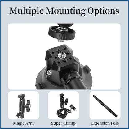 CNC Machined 3in Camera Suction Cup Mount with Adjustable Magic Arm, 1/4" ARRI Holes Quick Release Car Mount with Phone Holder & Action Camera Adapter Compatible with DJI OSMO Pocket 3 Insta360 iPhone - style: 3in