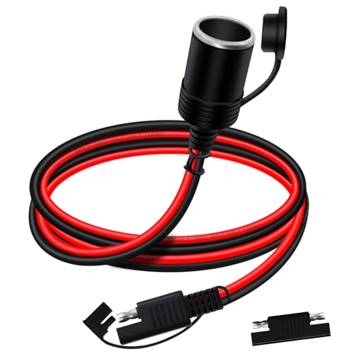 SAE to Cigarette Lighter Socket 12V 24V SAE to Female Cigarette Lighter Adapter 14AWG 20A with Polarity Converter for Cars, Motorcycles, Boats (3.2FT/1m) - size: 3.2FT/1m