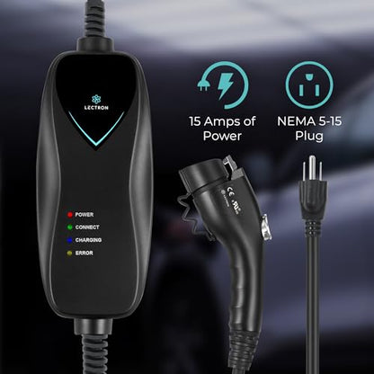 Lectron Level 1 J1772 Charger (WiFi Version) - 120V, 15 Amp, NEMA 5-15 Plug, 16 ft Extension Cord - Portable Electric Car Charger for J1772 Evs - size: 15A NEMA 5-15 with APP