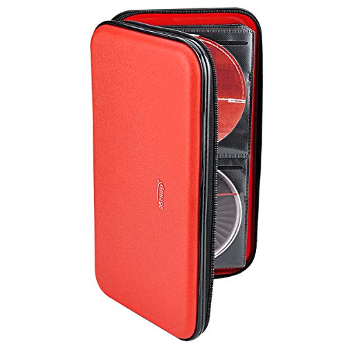 CD DVD Case, 72 Capacity Heavy Duty Wallet, DVD CD Case Holder for Car, Hard Shell Sturdy case, CD Disk Holder, DVD disc Binder, Booklet, Protective Blu-ray Wallet (72 Capacity,Red) - color: Red