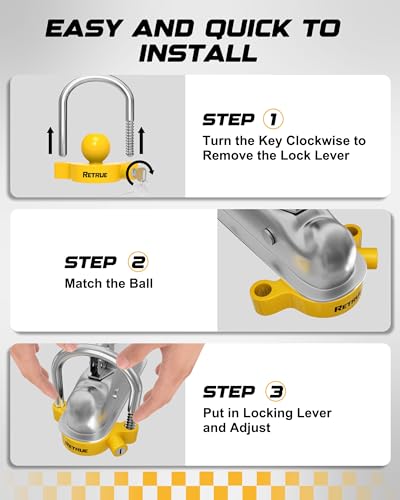 RETRUE Universal Coupler Lock Trailer Locks Ball Hitch Trailer Hitch Lock Adjustable Security Heavy-Duty Steel Fits 1-7/8 Inch, 2 Inch, 2-5/16 Inch Couplers, Bright Yellow, Light Weight (Pack of 2) - color: Bright Yellow, size: 2 Pack