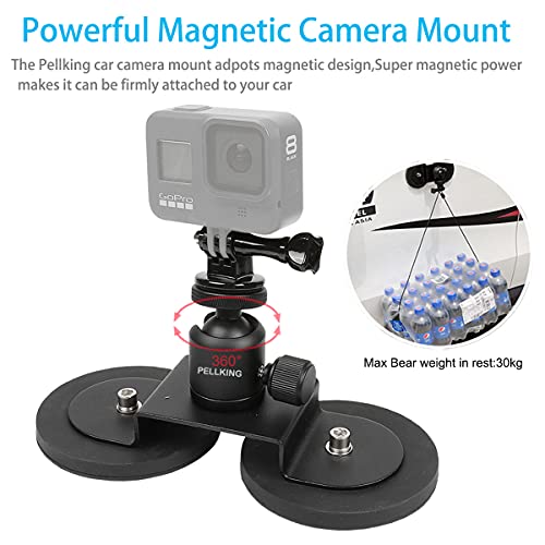 PellKing Magnet Camera Mount for GoPro 13/Insta360 X6/X5/X4/X3,Heavy-Duty Metal Car Magnetic Camera Mount with 360 Degree Rotation Ball Head for Car,Compatible with GoPro Hero 13 12 11 Black 8/7/6/5
