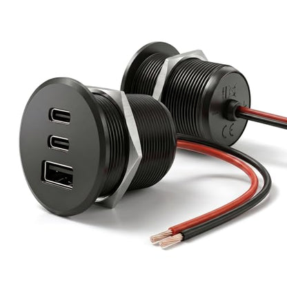 2PCS 90W All-Aluminum RV USB Outlet 12V/24V 3 Ports Recessed Mount - color: Black, size: 2P