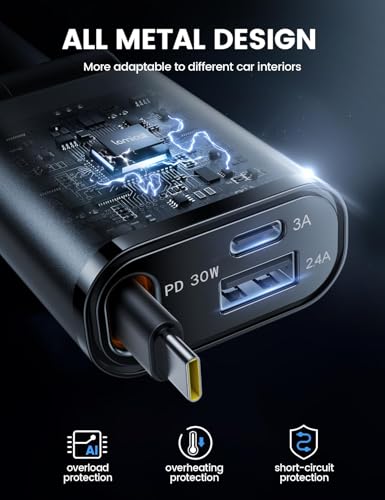 Lamicall Retractable Car Charger USB C 57W Charging for iPhone 17 16 15 - color: Dark grey