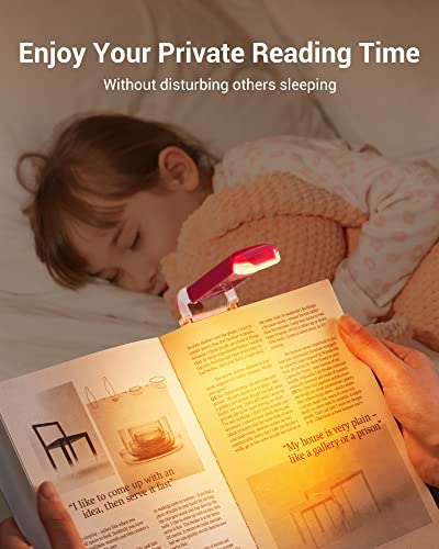 DEWENWILS Amber Book Light, USB Rechargeable Book Light for Reading in Bed, 3 Brightness Levels, Blue Light Blocking, LED Clip-on Reading Light for Kids, Bookworms (Pink) - color: Pink