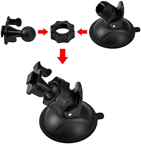 TiToeKi Dash Cam Suction Mount with 15+ Swivel Ball Adapters Compatible with Rexing V1, UGSHD, Falcon F170, KDLINKS, Vantrue, APEMAN, Z-Edge, Roav, Old Shark, YI, Peztio, UGSHD and Most Dash Cameras