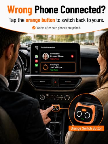 Wireless CarPlay & Android Auto Adapter, Two-Phone Switch Button