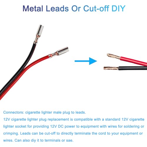 Cigarette Lighter Plug Adapter With Switch On Off 12FT Heavy Duty 12V Cigarette Lighter Plug Replacement With Leads & LED, 12V Male Cigarette Lighter Plug Adapter 16AWG For Car Truck Motorcycle - size: 12FT