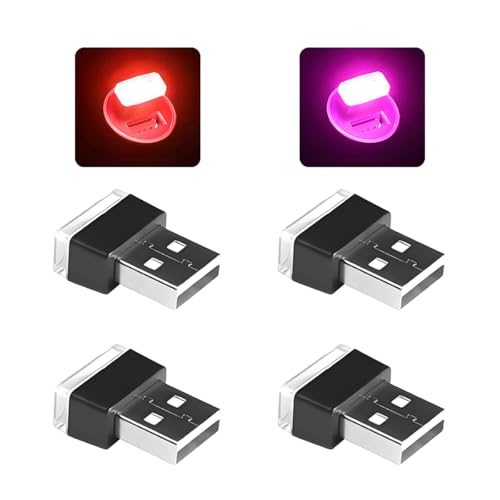 4 Pack 5 V 0.2 W USB Interior Ambient Lights, Red/Pink - color: Red/Pink