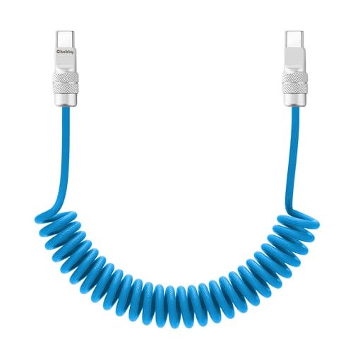 chubbycable USB C to C 240W 브레이드 코일 충전 케이블, 라이트 블루, 1.8m(6피트) - color: 라이트 블루, style: 타입 C-타입 C