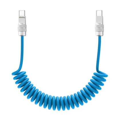 chubbycable USB C to C 240W 브레이드 코일 충전 케이블, 라이트 블루, 1.8m(6피트) - color: 라이트 블루, style: 타입 C-타입 C