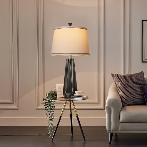 27" Black Gold Rim Resin Table Lamp, Modern Desk Lamps, 3 Color Temperature - color: Black with Gold Rim