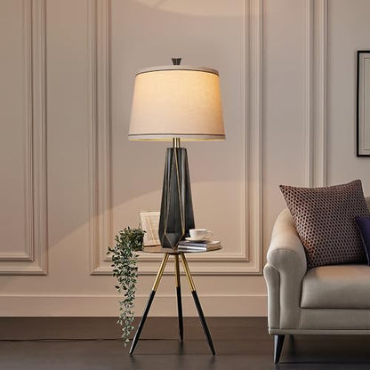 27" Black Gold Rim Resin Table Lamp, Modern Desk Lamps, 3 Color Temperature - color: Black with Gold Rim