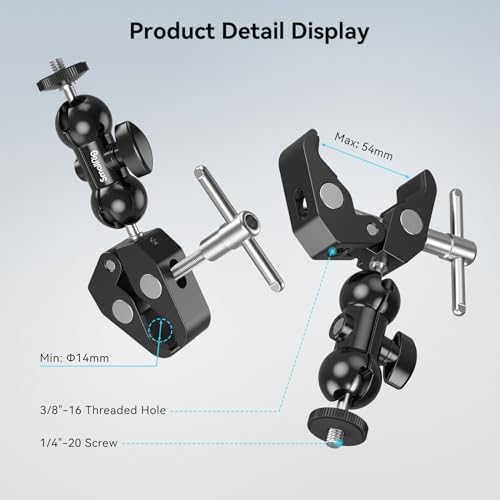 SmallRig Cool Ballhead Arm Super Camera Clamp Mount Double Ball Adapter, Fence Desk Table Mount for Ronin-M for Insta360, for Gopro - 1138 - style: Clamp