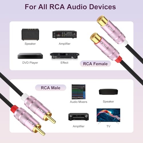 J&D 2 RCA Extension Cable, Nylon Braided 2 RCA Male to Female Stereo Audio Extension Cable, Gold Plated Connector for Speaker, TV, Amplifier, Audio Mixer, 3 feet - size: 3 feet