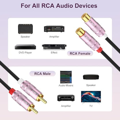J&D 2 RCA Extension Cable, Nylon Braided 2 RCA Male to Female Stereo Audio Extension Cable, Gold Plated Connector for Speaker, TV, Amplifier, Audio Mixer, 3 feet - size: 3 feet