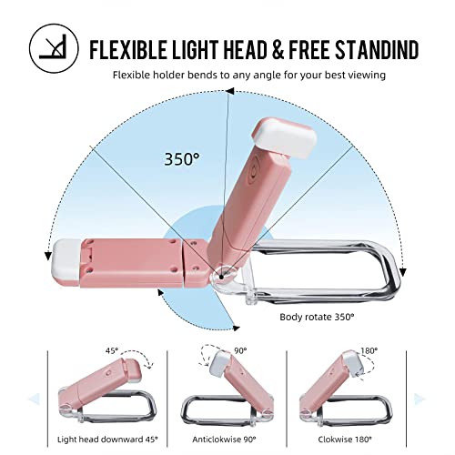 EGWASER Book Reading Light, Portable USB Rechargeable LED Clip on Book Lights for Reading in Bed, 3 Brightness Adjustable Dimmable Bookmark Light for Eye-Protection, Reading Lamp(Pink) - color: 1-Pack Pink