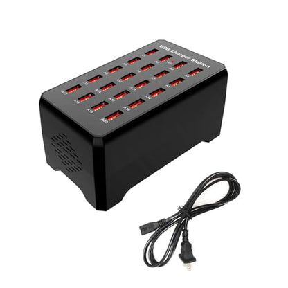 MaxLax 20-Port USB Charger Station, 100W/20A, Compatible with Smartphones, Tablets, and Other USB Devices - color: Black-20 port