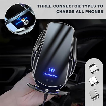 Wireless Car Charger, 15W Fast Charging Mount Electric Induction Car Phone Holder, Universal Auto-Clamping Magnetic Charger Air Vent Mount Bracket for Most Smartphones (Black) - color: Black