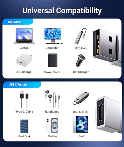 Syntech USB C to USB Adapter 3-Pack, Female to Male Converter, Aluminum - color: Silver