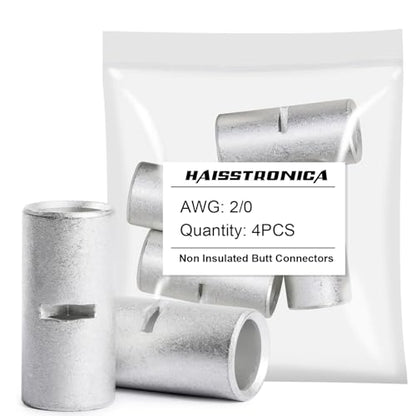 haisstronica 비절연 버트 커넥터 키트, 자동차 해양용 주석 도금 구리 비절연 와이어 커넥터 4개 (AWG 2/0 - size: 2/0 AWG