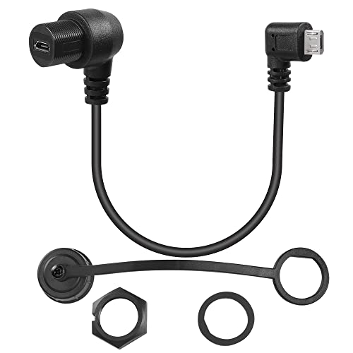 QIANRENON 90° Micro USB Panel Flush Mount Waterproof Extension Cable Micro USB 5 Pin Right Angle Male to Female Connector for Fixied on Dashboard of Car,Boat,Motorcycle,28cm/11in (Right Bend) - style: Right Bend