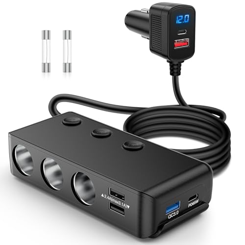 Nilight 9 in 1 Cigarette Lighter Adapter Splitter PD 65W and QC3.0 18W Port - color: USB*4+PD*2 Cigarette Lighter Adapter