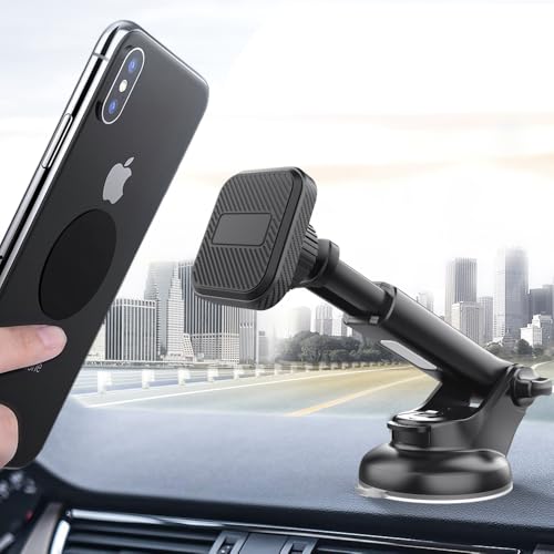 Strong Suction Cup Cell Phone Mount, Long Extension Arm for Windshield/Dashboard, Car Phone Holder Holder Mount, Magnetic Phone Holders for Your car /360 Rotation Phone Mount Holder for All Cars