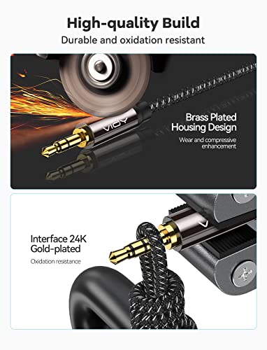 VIOY Aux Cable (6 ft), [Copper Shell, Hi-Fi Sound] 3.5 mm Male to Male Braided Auxiliary Cord Compatible with Headphone, Smartphone, Home/Car Stereo, Speaker, Echo & More