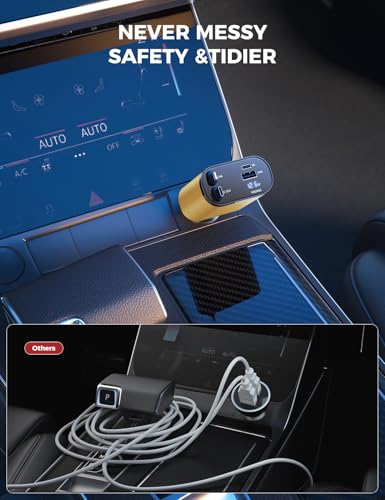 [Upgraded] SUPERONE Retractable Car Charger 4 in 1 Fast Phone Charger, Gold - color: Gold