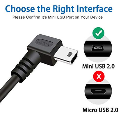 Mini USB Cable 90 Degree 2Pack 6ft for Garmin Nuvi for Canon PowerShot/Rebel/EOS/DSLR/ELPH,Dash Cam,SatNav,Camcorders,Car,Camera USB Cable Right Angle Mini-B Charger Cord Data Sync Charging Adapter - size: 6ft