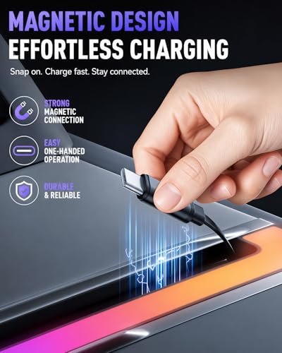 RGB USB Hub for Tesla 2024-2027 Model 3 Highland and 2025-2027 Model Y Juniper, 60W Dual Retractable USB-C Fast Charging Car Charger Multi USB Port Hub for Tesla Center Console Docking Station