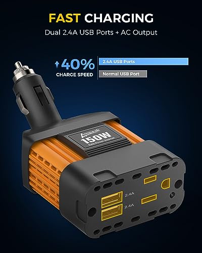 Ampeak 150W Car Power Inverter, 12V DC to 120V AC Adapter - color: 150W Car Inverter