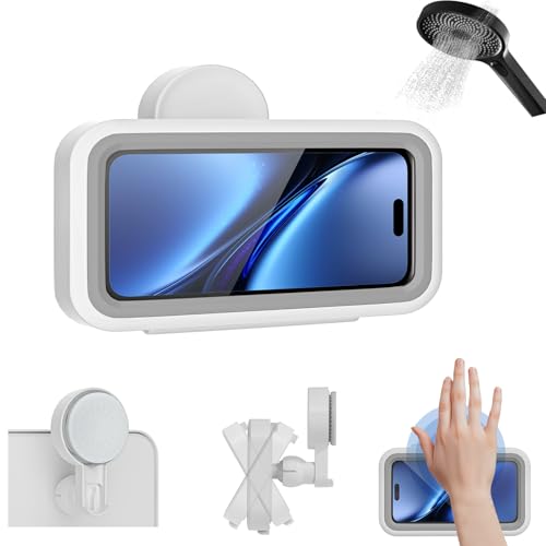 Shower Phone Holder Suction Waterproof-480 Rotation, High Sensitivity Suction Cup Mount for Easy Movement, Phone Stand Case Mount for Bathtub Kitchen Mirror Suitable for All 4-7 inch Phones.