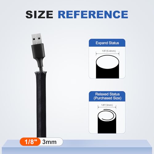 1/8" Cable Management Loom Wrap Sleeve Cord Wire Hider Organizer Covers - size: 1/8"-8ft