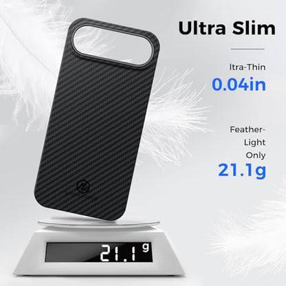 MONOCARBON Aramid Fiber Case for iPhone 17 Air, Ultra-Thin & Light 6.5in Hard Cover with [Metal Camera Frame], [1500D Aramid Fiber Woven],[MagSafe Compatible], [Easy-Grip]+[Free Screen Protector] - size: for iPhone 17 Air