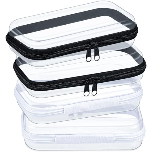 Hoolerry 4 Pcs Hard Clear Zipper Case, Clear, 7.5 x 3.9 x 2 in, Bicolor - color: Black and White, size: 7.5 x 3.9 x 2 in