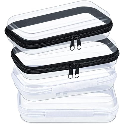 Hoolerry 4 Pcs Hard Clear Zipper Case, Clear, 7.5 x 3.9 x 2 in, Bicolor - color: Black and White, size: 7.5 x 3.9 x 2 in