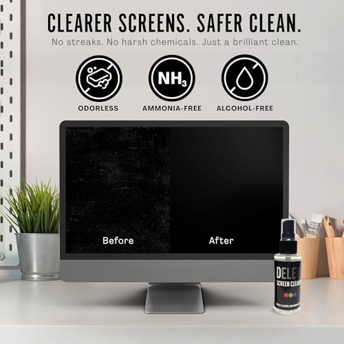 Delete Screen Cleaner Spray Kit, 2 Pack, 2oz Bottle and 2x 6"x6" Microfiber Cleaning Cloth, Streak-Free, Safe and Gentle Formula, Multi-Purpose for Travel, Small TVs, Cameras, Laptops, Phones - style: 2 Pack, 2oz