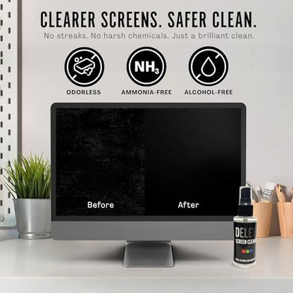 Delete Screen Cleaner Spray Kit, 2 Pack, 2oz Bottle and 2x 6"x6" Microfiber Cleaning Cloth, Streak-Free, Safe and Gentle Formula, Multi-Purpose for Travel, Small TVs, Cameras, Laptops, Phones - style: 2 Pack, 2oz