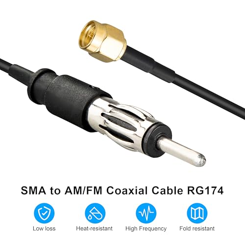 SMA Male to AM/FM Male Adapter Cable RG174 Coaxial Pigtail Jumper 12 inch DIN Plug Extension Cord for Car Radio Stereo Receiver Ham Radio - size: SMA Male to AM/FM Male