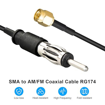 SMA Male to AM/FM Male Adapter Cable RG174 Coaxial Pigtail Jumper 12 inch DIN Plug Extension Cord for Car Radio Stereo Receiver Ham Radio - size: SMA Male to AM/FM Male