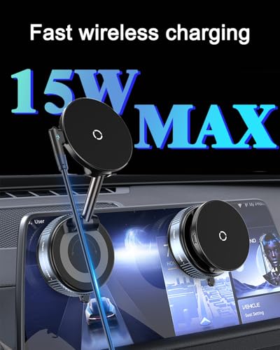 oricarmes Spinning Vacuum Magnetic Phone Holder 15W Fast Wireless Charger for All Smartphones & All Car Models Holds Like Glue on Bumpy Roads! FCC Certified car Phone Mount Magnetic