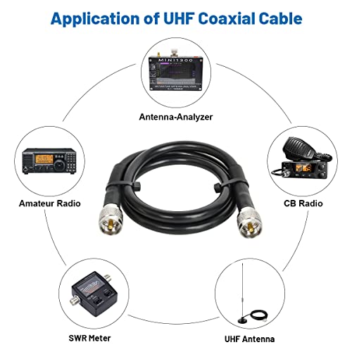 MOOKEERF CB Coax Cable - RG213 UHF Male to Male 3FT Low Loss Cable for Ham Radio/VHF Radio/SWR Meter/Antenna Analyzer - size: 3FT