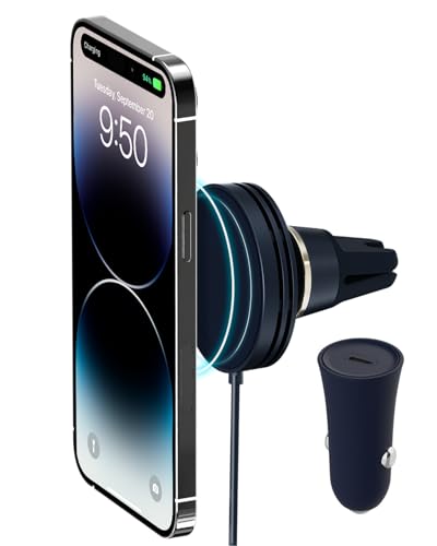 iOttie Velox Mini MagSafe Compatible Air Vent Car Mount in Midnight Blue with Wireless Charging. Compatible with MagSafe iPhones Including iPhone 12/13/14/15/16/17 Series (Car Charger Included) - color: Black