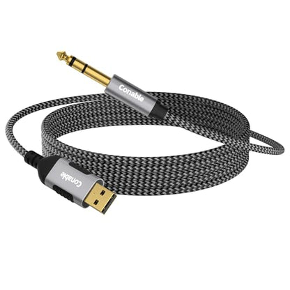 USB to 6.35mm TRS Stereo Audio Cable 6 FT, USB-A to 1/4" Audio Adapter Aux Jack Stereo Cord, Gold-Plated Connector, Nylon Braided Jacket, DAC Chip, for Laptop, Amplifier, Mixer, Home Theater, Speaker - size: 6FT