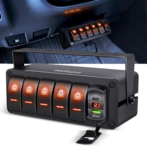 Nilight 5 Gang Rocker Switch Box 12V SPST ON Off Orange LED Waterproof - color: Amber+Box, size: 6 Gang Type C +USB