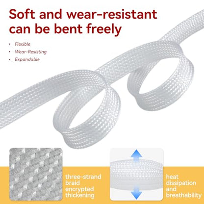 Braided Cable Management Sleeve, 16.4ft Flexible Wear-Resistant Cable Sleeve, Expandable Wire Management for Home, Office, Industry & Automobile (Clear, 1/2") - color: Clear, size: 1/2"