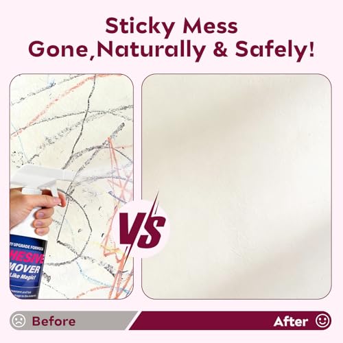 Adhesive Remover Spray for Sticky Residue - Heavy Duty Sticker Eraser for Cars Glass Plastic Metal - Cleans Decals Glue Crayon Tar Gum & Labels - Surface Safe Formula